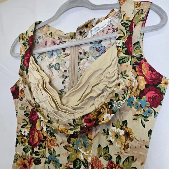 Blue Enchantress Retro Rockabiliy Floral Pin Up Style Midi Dress, Size Medium - Picture 6 of 9